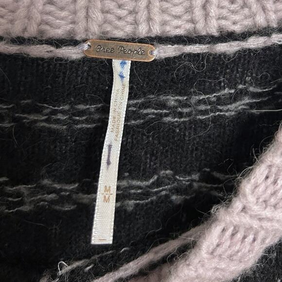 Free People Snow Globe Wool-Blend Sweater Women’s Medium Onyx Combo Boxy Cropped - Picture 4 of 8